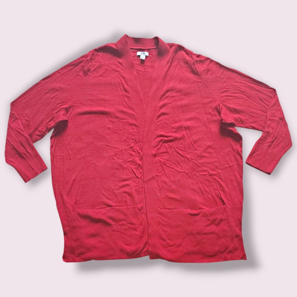 Croft & Barrow Womens Plus‎ 3X Red Long Sleeve Open Front Cardigan Sweater